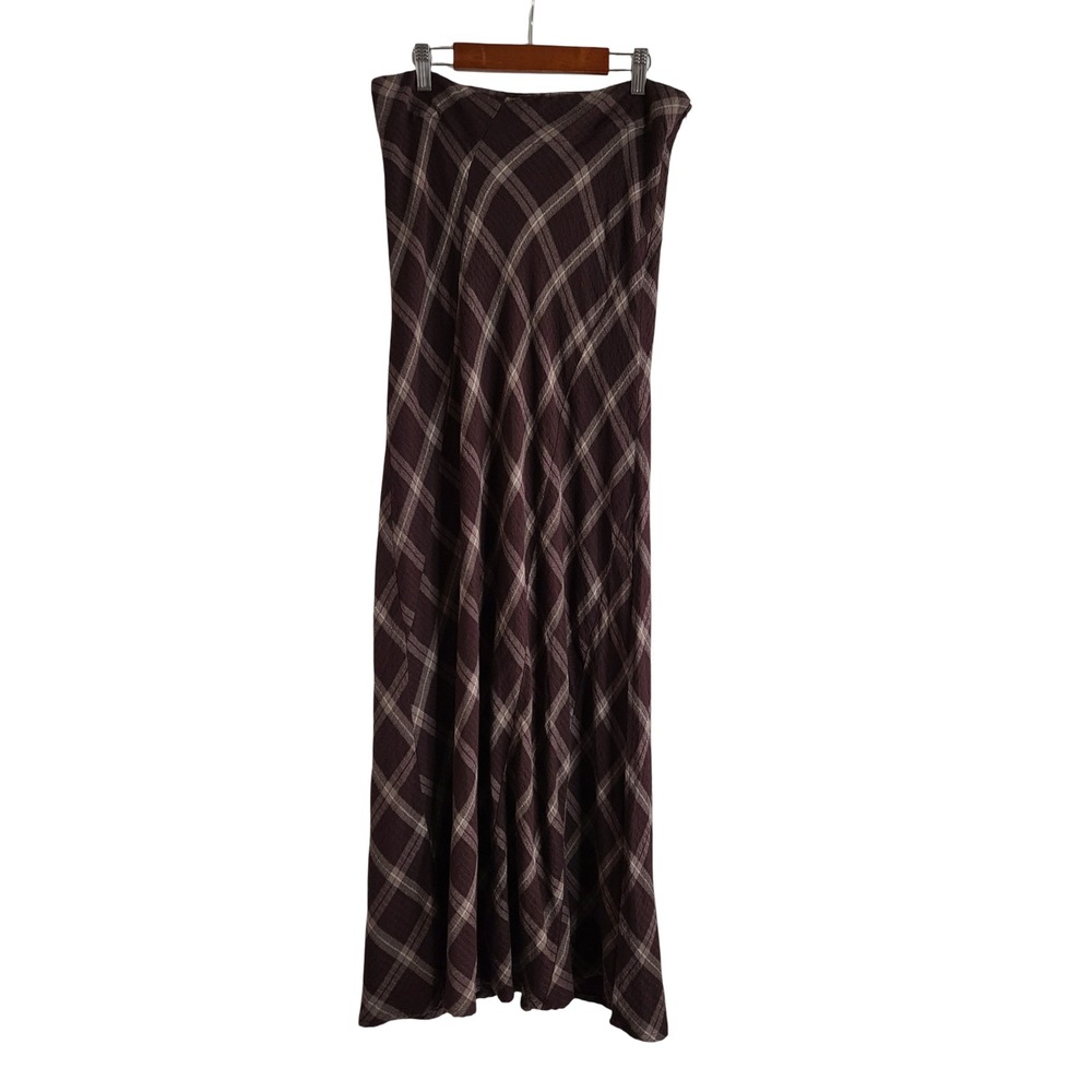 Free People Plaid Maxi Skirt Burgundy Textured Bias Cut Size 6
90s Grunge